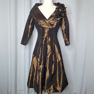 Rickie Freeman Teri Jon Dress Long 1/2 Sleeve Brown Mother of the Bride 4 **